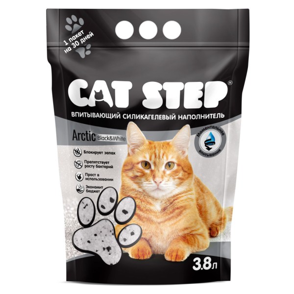Cat Step Arctic Black&White наполнитель впитывающий силикагелевый - 3,8 л (1,67 кг)