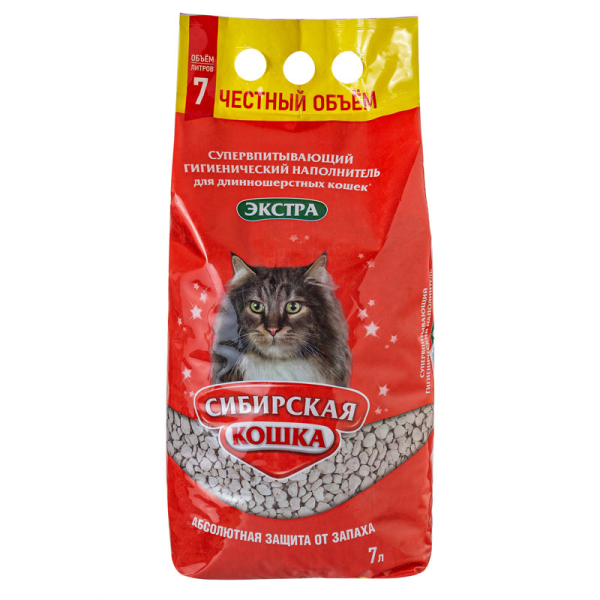 Сибирская Кошка "Экстра" впитывающий наполнитель для длинношерстных кошек - 7 л (3 кг)