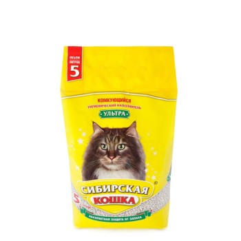 Сибирская Кошка "Ультра" комкующийся наполнитель для кошачьего туалета (вулканическая глина) - 5 л (3,3...