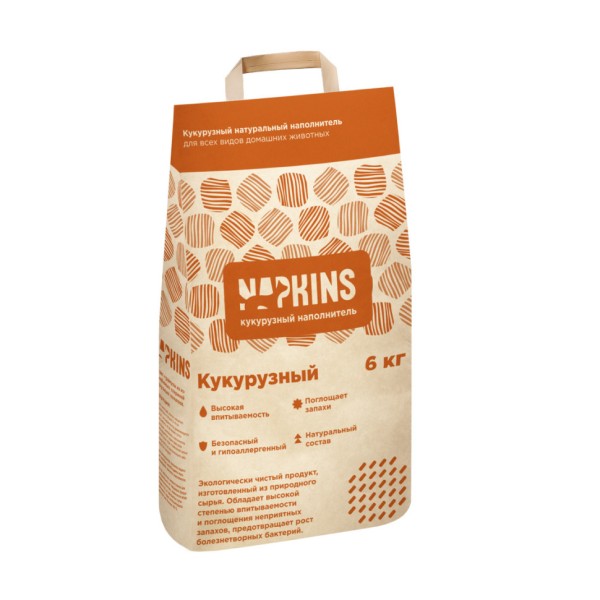 NAPKINS кукурузный впитывающий наполнитель для кошачьего туалета - 8,5 л (6 кг)