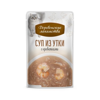Деревенские лакомства суп для взрослых кошек из утки с креветкой, в паучах - 35...