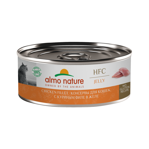 Almo Nature HFC Jelly Chicken Fillet влажный корм для взрослых кошек и котят с 3-х месяцев с куриным филе в желе, в консервах - 100 г х 12 шт