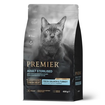 Premier Cat Salmon & Turkey Sterilised сухой корм для взрослых стерилизованных кошек, свежее филе...