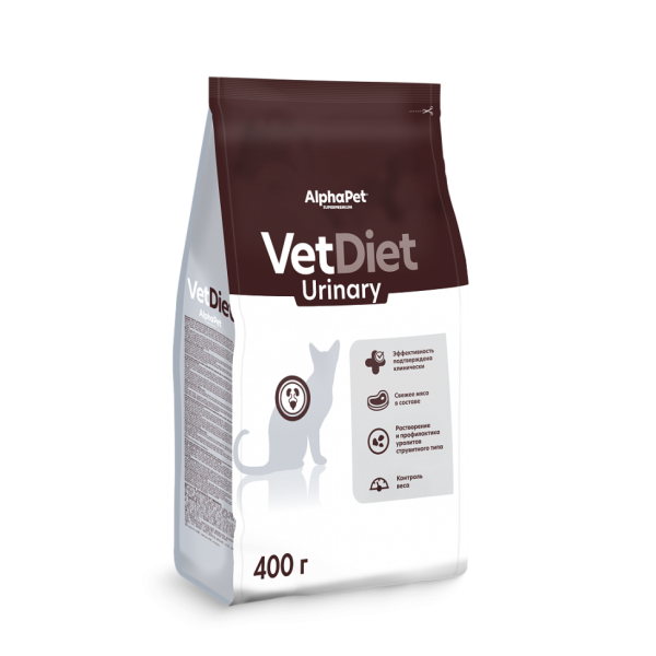 AlphaPet Vet Diet Urinary сухой диетический корм для взрослых кошек и котов при заболеваниях нижних отделов мочевыводящих путей - 400 г