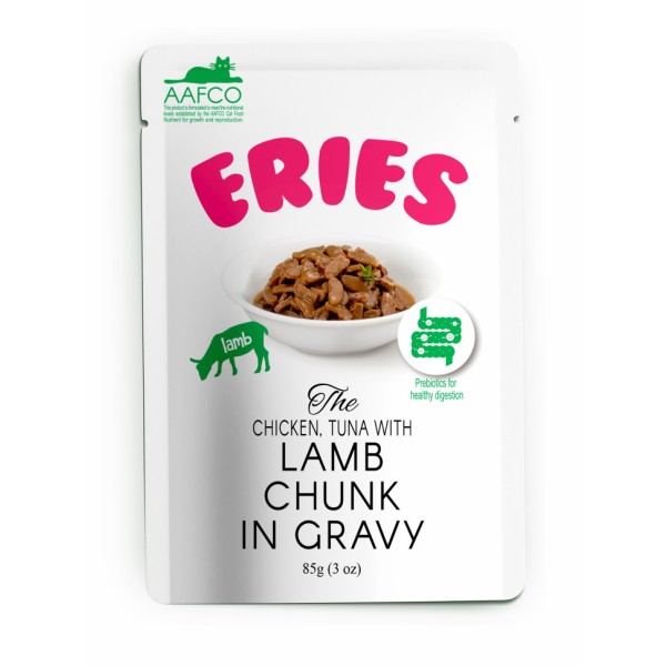 Pettric ERIES влажный корм для кошек с ягненком, тунцом и курицей, кусочки в соусе, в паучах - 85 г х 12 шт