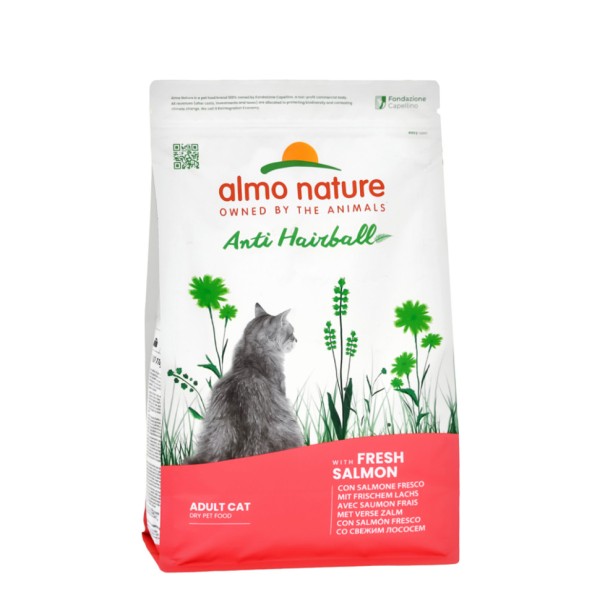 Almo Nature Hairball сухой корм для взрослых кошек для выведения комочков шерсти из желудка, со свежим лососем - 2 кг