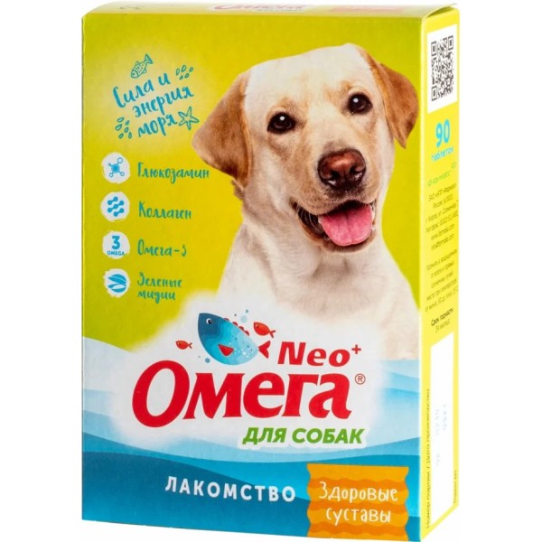 Омега Neo+ Здоровые Суставы витаминизированное лакомство для собак, с глюкозамином и коллагеном - 90 таблеток