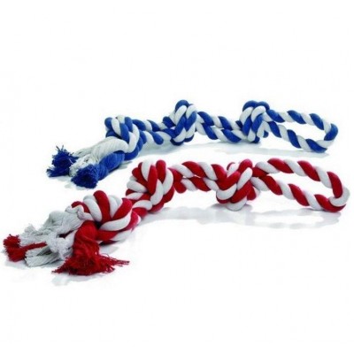 Игрушка для собак красно-белая, бело-голубой Beeztees Канат с 3-мя узлами 600 г * 67 см