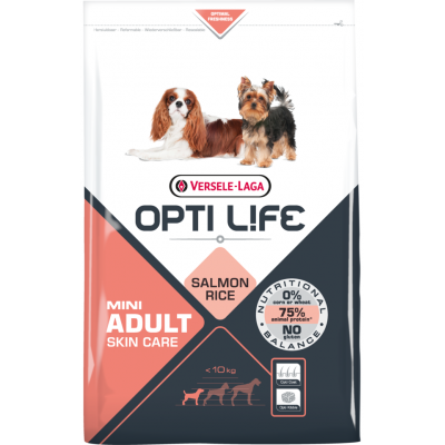 Корм для собак малых пород с чувствительной кожей, с лососем и рисом Opti Life Opti Life Adult Skin Care Mini 7,5 кг