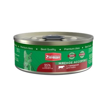 Четвероногий Гурман Мясное ассорти с говядиной консервированный корм для кошек - 100 г (24...