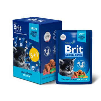 Brit Premium набор паучей для котят с цыпленком кусочки в соусе - 85 г...