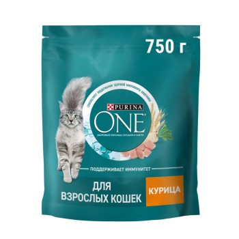 Purina One сухой корм для взрослых кошек с курицей и цельным злаками - 750...