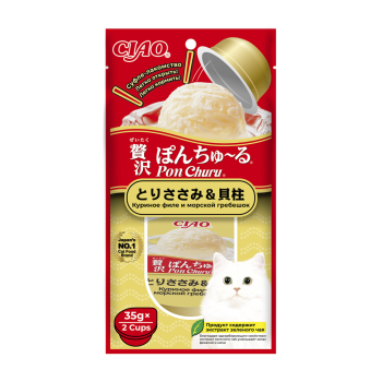 Inaba Ciao Pon Churu лакомство суфле для взрослых кошек с куриным филе и морским...