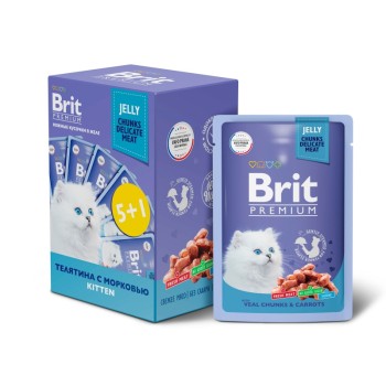 Brit Premium набор паучей для котят с телятиной и морковью кусочки в желе -...