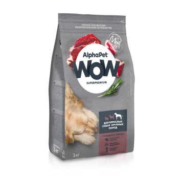 AlphaPet WOW Superpremium полнорационный сухой корм для взрослых собак крупных пород с говядиной и...