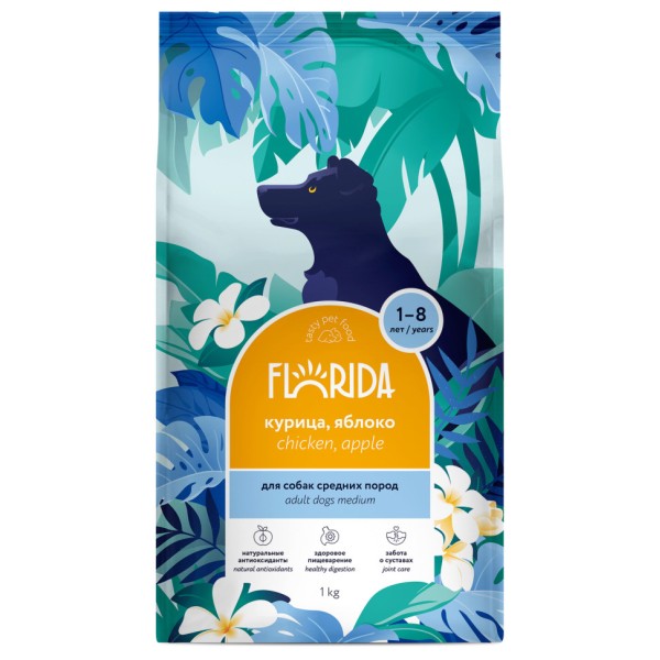 Florida сухой корм для взрослых собак средних пород с курицей и яблоком - 1 кг