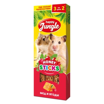 Happy Jungle лакомство для мелких грызунов, палочки, мед и ягоды - 3 шт