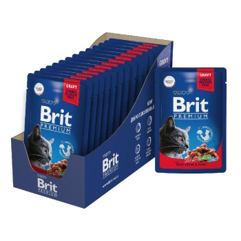 Brit Premium паучи для взрослых кошек с говядиной и горошком кусочки в соусе -...