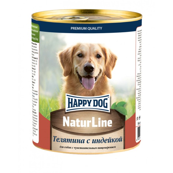 Happy Dog Natur Line консервы для взрослых собак с чувствительным пищеварением с телятиной и индейкой - 970 гр х 6 шт