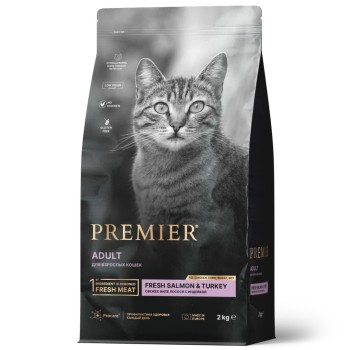 Premier Cat Salmon & Turkey Adult сухой корм для взрослых кошек, свежее филе лосося...