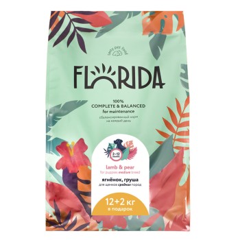 Florida сухой корм для щенков средних пород с ягненком и грушей - 12+2 кг