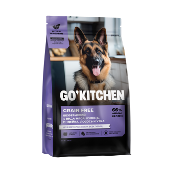 Go' Kitchen GRAIN FREE ADULT 4 Meat Recipe сухой беззерновой корм для взрослых собак...
