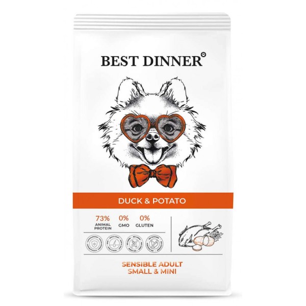 Best Dinner Adult Sensible Mini Duck & Potato сухой корм для собак мелких пород склонных к аллергии и проблемам с пищеварением с уткой и картофелем - 1,5 кг