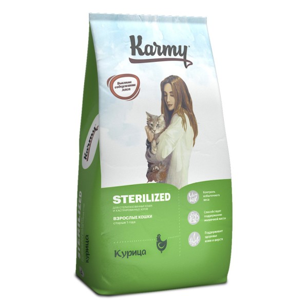 Karmy Sterilized сухой корм для взрослых стерилизованных кошек c курицей - 10 кг