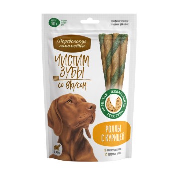 Деревенские лакомства Чистим зубы роллы для собак с курицей - 100 г