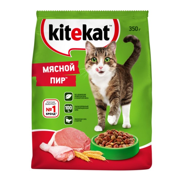 Kitekat Мясной Пир сухой корм для взрослых кошек с говядиной - 350 г