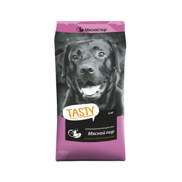 Tasty сухой корм для взрослых собак всех пород, мясной пир - 15 кг