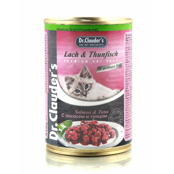 Dr.Clauder`s влажный корм для взрослых кошек с лососем и тунцом, в консервах - 415 г х 12 шт