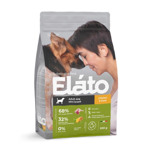 Elato Holistic сухой корм для взрослых собак мелких пород, с курицей и уткой - 500 г