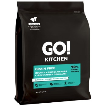 Go' Kitchen CARNIVORE Grain Free сухой беззерновой корм для котят и кошек, с лососем...