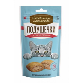 Деревенские лакомства подушечки для кошек с пюре из говядины - 30 г