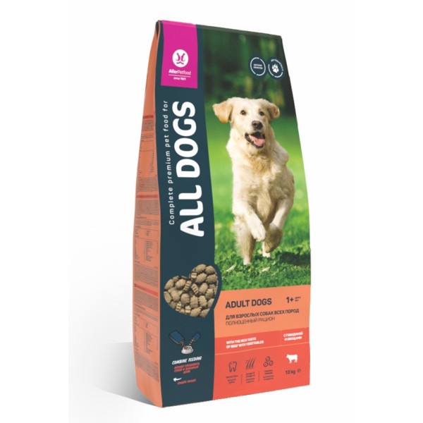 ALL DOGS сухой корм для взрослых собак с говядиной и овощами - 13 кг
