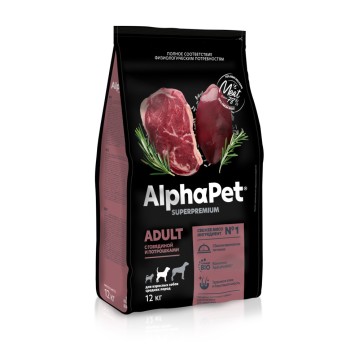 AlphaPet Superpremium полнорационный сухой корм для взрослых собак средних пород с говядиной и потрошками...