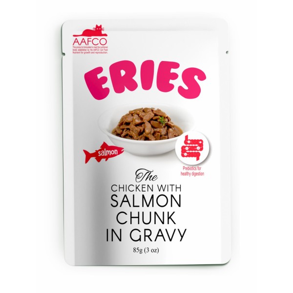 Pettric ERIES влажный корм для кошек с лососем и курицей, кусочки в соусе, в паучах - 85 г х 12 шт