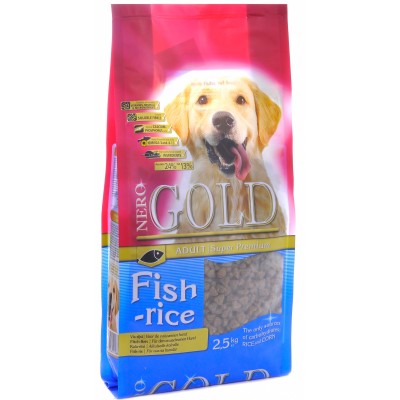Корм для собак с рыбой, рисом и овощами Nero Gold Fish&Rice 24/13 12 кг