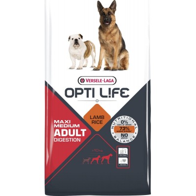 Корм для собак с чувствительным пищеварением с ягненком и рисом Opti Life Opti Life Adult Digestion Medium & Maxi 12,5 кг