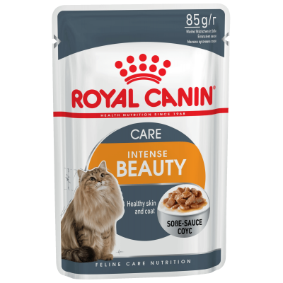 Пауч для кошек забота о здоровье кожи и шерсти кусочки мясо/рыба 85 г Royal Canin Intense Beauty Соус