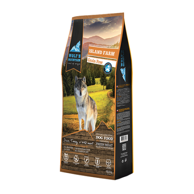 Корм для собак с чувствительным пищеварением или склонных к аллергии Wolfs Mountain Island Farm 12,5 кг
