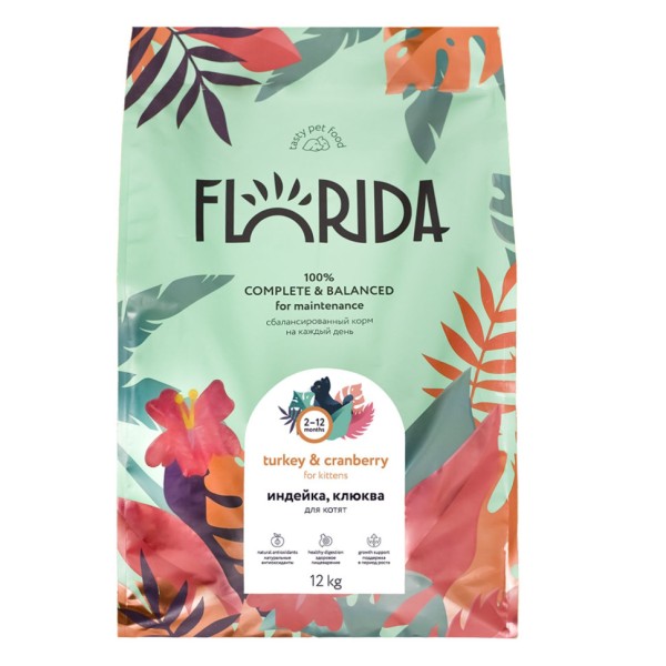 Florida сухой корм для котят с индейкой и клюквой - 12 кг