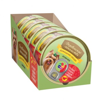 Консервы для мини пород Деревенские лакомства Домашние обеды Рубленая говядина с языком и овощами...