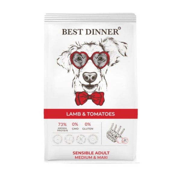 Best Dinner Adult Sensible Medium & Maxi Lamb & Tomatoes сухой корм для собак средних и крупных пород склонных к аллергии и проблемам с пищеварением с ягненком и томатами - 3 кг