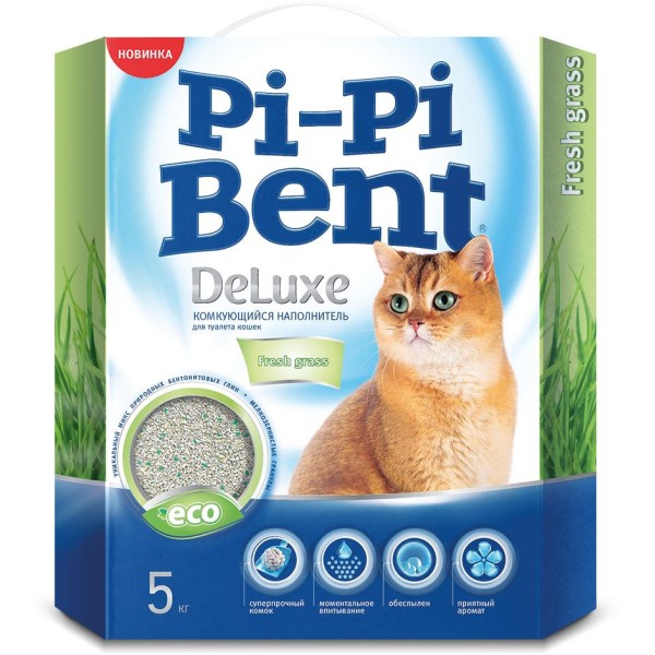 Pi-Pi Bent Deluxe Fresh Grass комкующийся наполнитель для кошек из бентонитовой глины - 5 кг