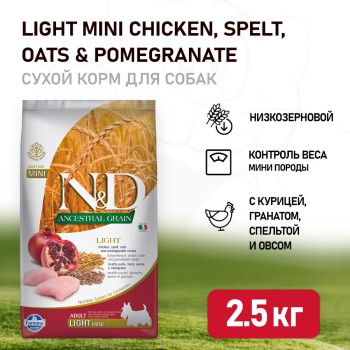 Farmina N&D Ancestral Grain Dog Light Adult Mini сухой низкозерновой корм для взрослых собак...