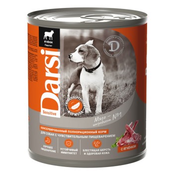 Darsi консервы для собак с чувствительным пищеварением с ягненком паштет - 850 г х...