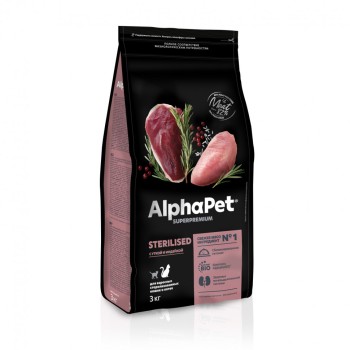 AlphaPet Superpremium сухой полнорационный корм для взрослых стерилизованных кошек и котов с уткой и...