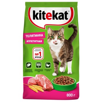 Kitekat сухой корм для взрослых кошек с аппетитной телятинкой - 800 г